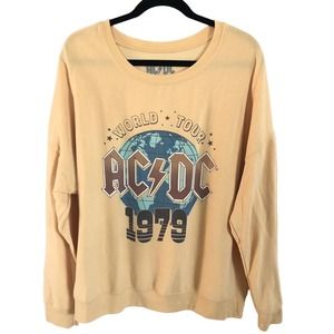 AC/DC Sweatshirt Womens XXL Yellow pullover Long sleeve World Tour 1979 casual
